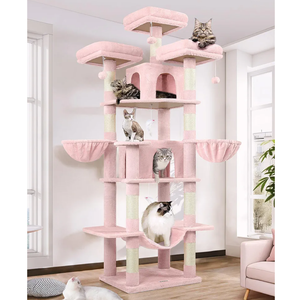 Globlazer Big Pink Cat Tower for Indoor Cats, 80inch Cat Tower for Multiple Adult Cats XXL Cat Tree with Scratching Post, Hammock, 3 Perches, 2 Condos, 2 Hanging Basket, F80, Pink