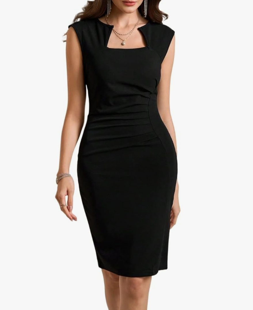 Summer Solid Color Cap Sleeve Fit and Elegant Dress Women's Basic for Work Cute Dress (S)