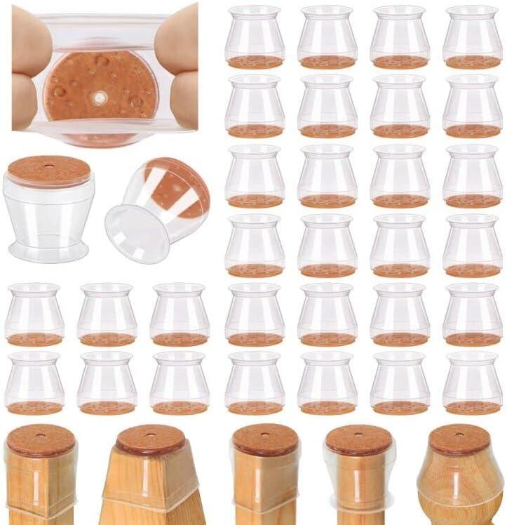 32 Pcs Chair Leg Floor Protectors for Hardwood Floors Silicone Covers to Protect Wood Tile Floors Scratches Felt Pads Furniture Leg Caps Reduce Noise (Fit:0.9"-1.29")