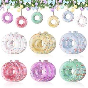 Kathfly 24 Pcs Candy Christmas Ornaments Candyland Pastel Wooden Donut Ornament Pastel Hanging Pendant Macaron Color Dessert Tree Decoration for Christmas Tree New Year Easter Birthday Party Supplies