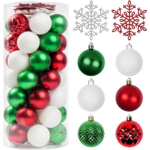 Christmas Tree Decorations Ornament Set, 60ct 2.36 Inches Red Green and White Shatterproof Christmas Ball Ornaments, Hanging Ball for Xmas Holiday Wedding Party Decor
