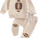 Infant Baby Boy Outfits Football Print Sweatshirt Top with Elastic Pant 2Pcs Toddler Fall Winter Clothes Set (12-18 Months, Khaki)