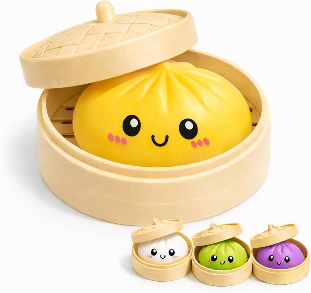 Dumpling Squishy  Soft TPR Squeeze Toy, Slow Rising Stress Relief Fidget, Cute Bao Bun Desk Decoration, Soft Handheld Relaxation Toy for Office Home (Yellow)