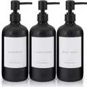 Shampoo and Conditioner Dispenser 21oz Set of 3 Plastic Shower Soap Bottles with Pump and Labels Stylish Shampoo Conditioner Body Wash Dispenser 2cc, Black