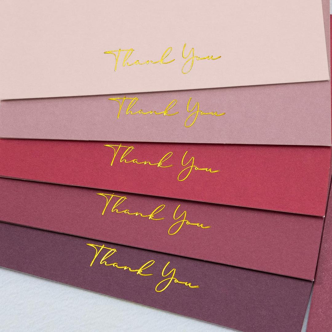 Crisky Burgundy Red Thank You Cards with Envelopes & Stickers 50 Pack Bridal Shower Graduation Thank You Cards Small Business, Wedding Baby Shower Birthday Funeral Notes Bulk