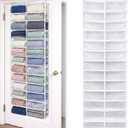 Over The Door Hoodie Organizer 26 Pocket Organizer, White | Clear Sweatshirt Organizer, 3 Hooks, Hanging Sweatshirt Hoodie Rack Holder, Cabinet Behind Door, Dormitory Bedroom Closet