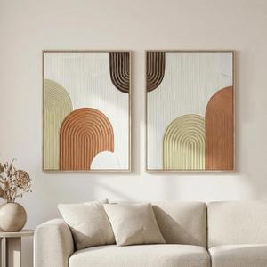 Artiluxy Set of 2 Framed 3D Textured Wall Art, Hand-Painted Raised Line Geometric Design, Neutral Beige and Brown, 18x24 Inch Each, Modern Decor for Living Room, Bedroom, Entryway