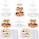 DIDROOM 12-Pack Dessert Table Display Set, 6 Cupcake Stands and 6 dessert tray, made of plastic Dessert Display Stands, Ideal for Wedding Baby Shower Tea Party, Easy to Clean and Assemble (White)