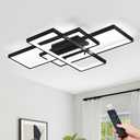 Modern LED Ceiling Light Fixture, 22" Dimmable Close to Ceiling Light with Remote Control Black Flush Mount Chandelier Lighting Fixture, 3 Square Ceiling Lights for Kitchen Bedroom Living Dining Room
