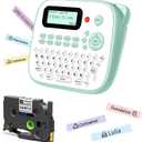 Label Maker Waterproof-Labels, Desktop Label Maker for Kids, D210S Handheld Labeler Machine with Tape-12mm 0.47 Laminated White, Multiple Symbols for Home Office School Kids Teachers Gifts, Green Label Maker
