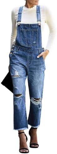 luvamia Women's Casual Stretch Adjustable Denim Bib Overalls Jeans Pants Jumpsuits, Small