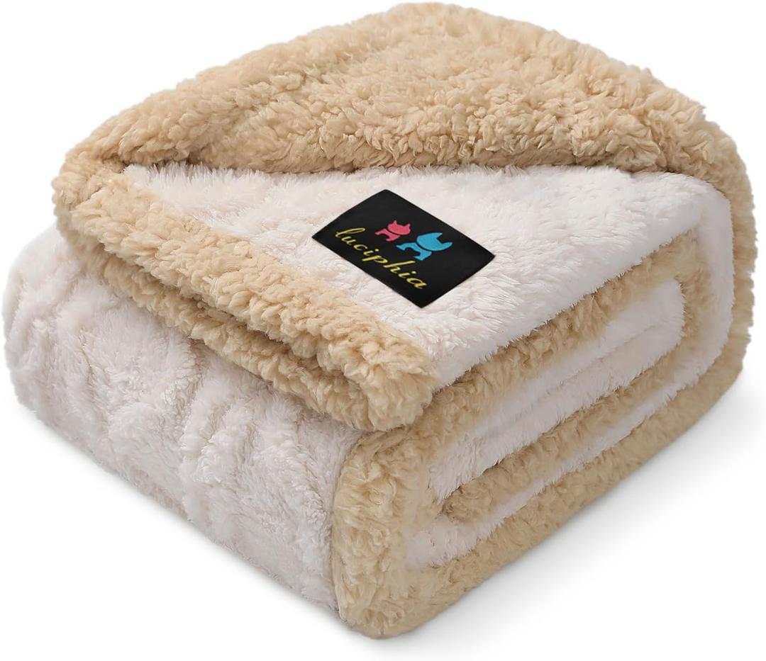 Waterproof Pet Blanket, Liquid Pee Proof Dog Blankets for Sofa Bed Couch, Reversible Sherpa Fleece Furniture Protector Cover for Small Medium Large Dogs Cats, Beige-Thicken Medium（57" x 40"）