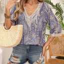 IRISGOD Womens 3/4 Length Sleeve V Neck Tops Dressy Casual Chiffon Blouse Summer Floral Bohemian 2025 Tredny Shirts (M)