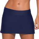 REKITA Women Swim Skirt Solid Color Waistband Skort Bikini Bottom (Black, XXL)