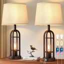 Table Lamps for Living Room End Table Set of 2 - Farmhouse Industrial Bedside Lamps for Bedroom Nightstand with Nightlight and USB A+C, 4 Bulbs Included (2.Button Switch - Oil-Rubbed Bronze)