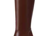Knee High Boots Women Chunky Heeled Square Toe Boot Platform Tall Long Boots Side Zipper Gogo Boots (7, Brown)