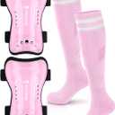 Hryrbay Kids Soccer Shin Guards and Socks Toddler Soccer Shin Pads Protective Defender Gear for Boys Girls Ages 3-15 Great for Training, Matches, Inspired by The World Cup (Small, Pink)