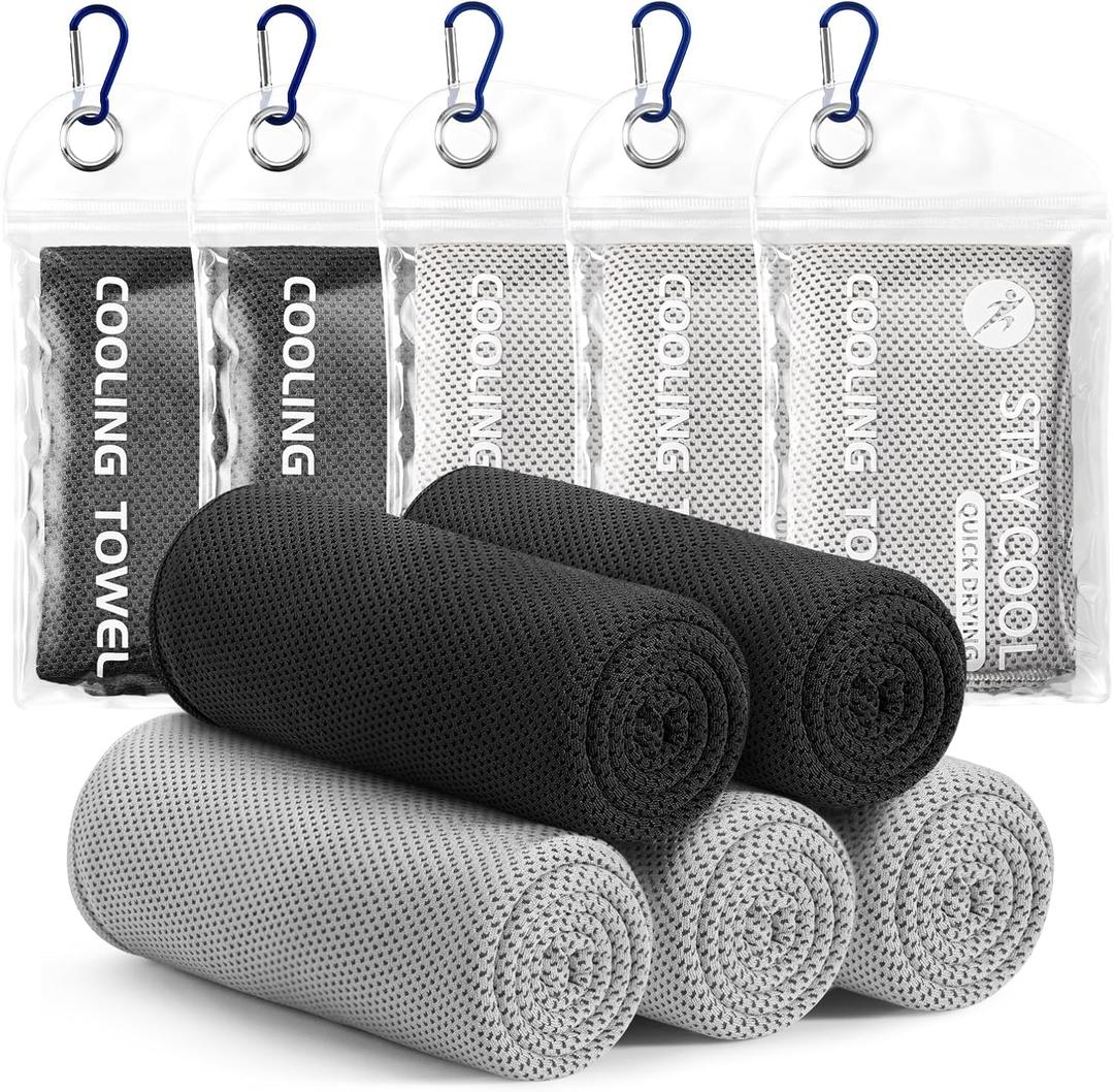 Cooling Towels - 5 Pack Gym Towels, Gym Towels for Working Out, Yoga Towel, Quick Dry Towel for Running, Camping, Fitness & More Activities (Black/Black/Grey/Grey/Grey)