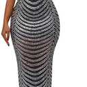 Nagfar Women Rhinestone Birthday Party Sleeveless Dresses Sexy Club Night Out Maxi Dress Clubwear(S5259,Black,3XL)