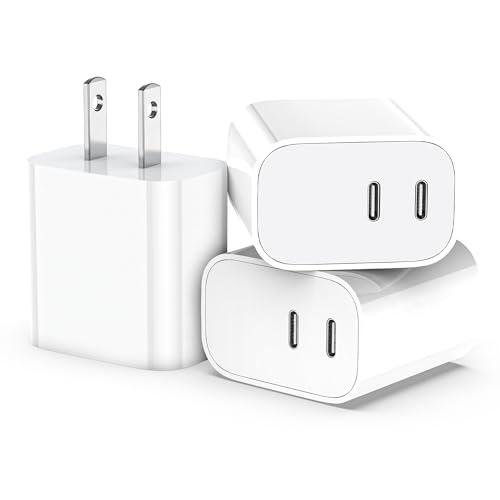 USB C Charger Block,3-Pack Dual Port USB C Fast Charging Block，Type C Wall Charger Plug for iPhone 17/16/15/14/13/12/11/ Pro Max/Plus/Xs Max/XR/X,iPad Pro (20W)