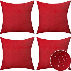 Home Brilliant Outdoor Pillow Covers 20x20 Set of 4, Red Outdoor Throw Pillows for Couch Decorations Patio Waterproof Slipcovers for Holiday, 20 inches, 50 cm, 4 Pieces, Red
