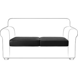 Yates Home PU Leather Couch Sofa Cushion Slipcover Water-Proof Elastic Chair RV Seat Covers Loveseat Sofa Furniture Protector Slip Cover for Settee Seater Replacement in Living Room2 Pieces, Black