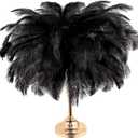 Retrowavy 30 Pcs 14-16 Inches Large Natural Ostrich Feathers Bulk for Centerpieces for Wedding Party Centerpieces Home Decoration Flower Arrangement (Black)