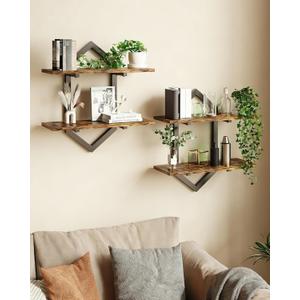 Floating Shelves, Set of 2 Wall Shelf, Wall Mounted Decorative Shelves, 2-Tier Modern Geometric Hanging Storage Shelf for Living Room, Bedroom, Kitchen, Office, Study (Rustic Brown + Black)