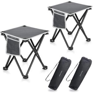 Triple Tree 2 Pack Folding Camping Stool, 13.8 Inch Small Portable Lightweight Stool with Side Pocket, Foot Stool with Carry Bag for Hiking, Fishing and Beach, Hold up to 400lbs, Grey