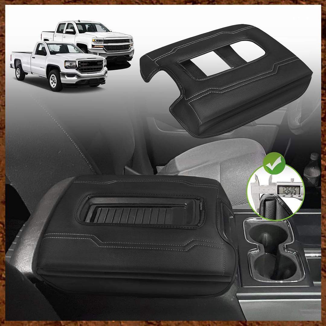Muslogy Center Console Armrest Cover Fit for Chevy Silverado & GMC Sierra 1500 2500 3500 2014-2018 Tahoe/Yukon/Suburban 2015-2020, Comfort Armrest Pad Console Lid Cushion Extra Thick(Bucket Seat)