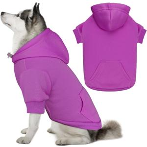 Dog Hoodie Dog Sweaters for Large Dogs Pet Sweater Solid Soft Brushed Fleece Pet Clothes Hoodie Sweatshirt with Pocket(Purple-XXL)
