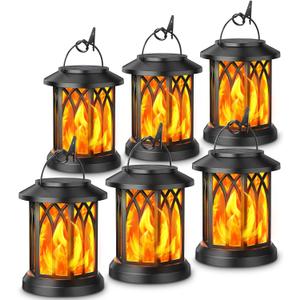 KOOPER 6 Pack Solar Lantern Outdoor Lights, Upgraded Flickering Flame Solar Lanterns Outdoor Waterproof, Auto ON/Off Lanterns Decorative Outdoor, Hanging Lantern for Yard Patio Lawn Table Garden Decor