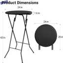 Byliable 24in Round Cocktail Table, Bar Height High Top Foldable Bistro Table with Removable Legs, Portable Plastic Indoor Outdoor for Patio, Party, Backyard, Events, Black