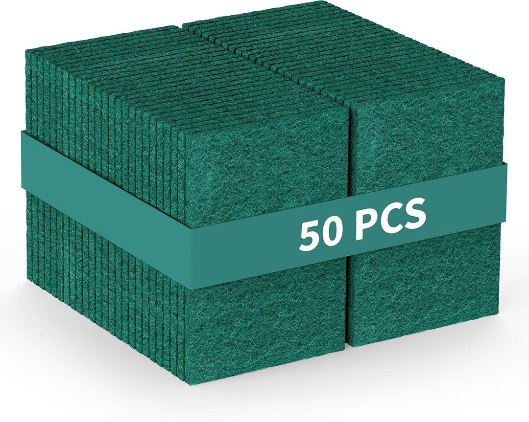 50-Pack Heavy Duty Green Scouring Pads 4x6 Inch | Reusable Non-Scratch Scrub Pads for Kitchen, Dishes, Pots, Pans, Grills & Household Cleaning | Multipurpose Scrubbers for Tough Stains