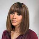 CLIONE Short Wig with Bangs Human Hair 10 Inch Brown Highlight Wig Short Bob Human Hair Wigs for Black Women 2.5x1 HD Lace Bob Wig Wear and Go Glueless Wigs 180% Density 1B/30#