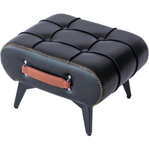 Small Footstool Ottoman - Stylish and Functional Faux Leather Footrest for Extra Seating in Living Room, Entryway, or Office, set of 1