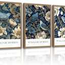 Framed Canvas Wall Art Set of 3 William Morris Birds 16x24