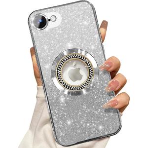 Misscase for iPhone 16e Magnetic Glitter Case Compatible with MagSafe,Full Protection Slim Shockproof Anti-Scratch Case with Camera Lens Protector Logo View Dust-Proof Cover for Women Silver