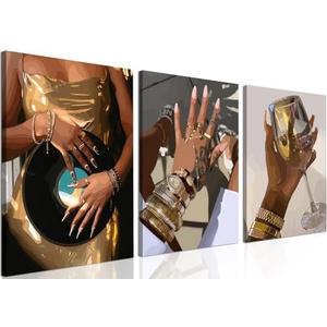 Black Girl Wall Art Set of 3, Gold African American Woman Wall Decor Painting Black People Canvas Poster Prints Pictures Aesthetics for Living Room Bedroom Dorm Framed 16x24 inch Pack Of 2