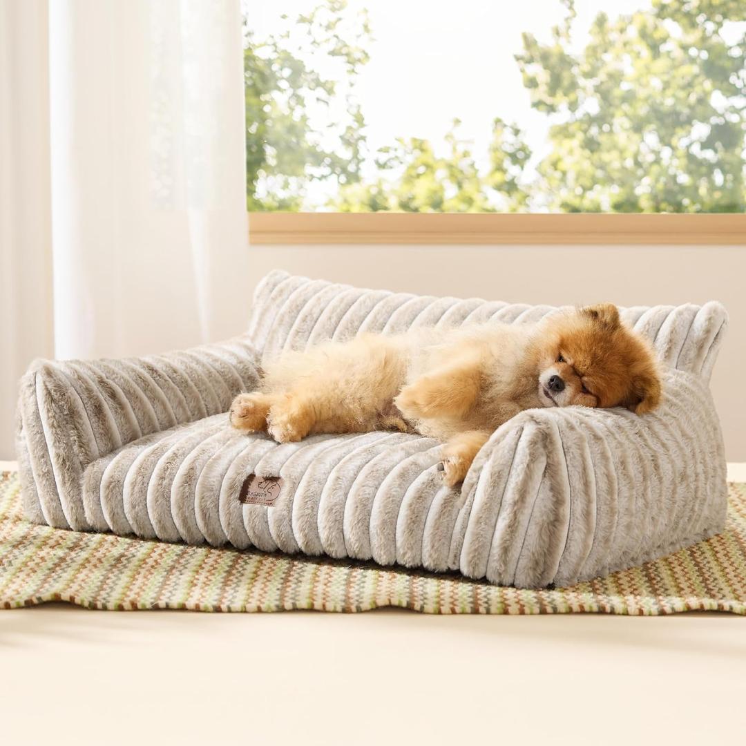 Bedsure ComfyFleece Cute Cat Couch for Pets - Fluffy Small Dog Sofa with Premium Soft Corduroy Fleece, Pet Sofa with Washable Cover, Supportive Dog Couch Bed for Small Medium Dogs, 30inch, Amphora