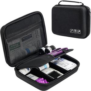 ProCase Diabetic Supplies Hard Travel Case, Diabetes Storage Bag for Glucose Meter, Insulin Pen, Blood Sugar Test Strips, Syringe, Needles and More Kits, Diabetic Care Kits Organizer Holder -Black (Large Storage Case(10.5" x 8.5" x 2.8"))
