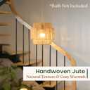 11.8" Boho Jute Plug in Pendant Light, Handwoven Natural Hanging Lamp Plug in with Dimmable Light Switch, Wicker Hanging Light Fixture for Bedroom Living Room Kitchen (No Bulb Included)