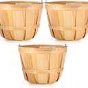 Eaasty 3 Pack Round Wooden Bushel Baskets Wood Fruit Buckets with Handle for Vegetable Snack Fall Holiday Farmhouse Garden Decoration, 4-quart Capacity, 6. 1 Inch Tall, 8 Inch Diameter