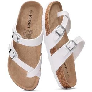 KIDMI Women's Cork Footbed Sandals with Toe Loop, Comfortable Summer Slip-On Slides with Adjustable Buckle Size 40