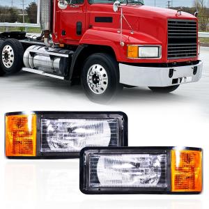 Pair Set headlights for Mack, Replacement Headlamp with turn Signal Bulb Compatible with 1990-2007 Mack CH600 CH612 CH613 CL600 CL700 semi Trucks DOT and SAE Approved
