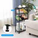 YBING Slim Storage Cart Kitchen Rolling Utility Cart on Wheels 4 Tier Mobile Narrow Cart with Wood and Metal Handle Slide Out Storage Shelving Unit Cart for Kitchen Living Room Small Places Black
