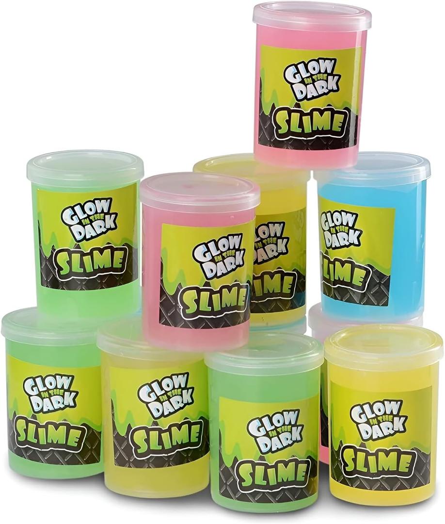 Kicko Glow in the Dark Slime Kit - 12-Pack Slime Toy for Kids in 4.5-Inch Can - Glowing Neon Colors in Green, Blue, Orange, Yellow - Fun Kid Slime as Party Favors, Goody Bag Fillers, or Birthday Gifts