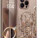 GVIEWIN for iPhone 16 Pro Case Compatible with MagSafe, [Military Grade Protection] [Screen Protector] Full Camera Protection Floral Translucent Women Magnetic Phone Case, Floratopia/Brown
