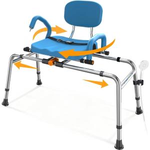 Sliding Shower Chair with Swivel Seat for Tub 450lbs Bariatric 360 Rotating Bathtub Transfer Bench Inside Shower, Adjustable Height & Width Bath Chairs for Adults Seniors Elderly and Disabled