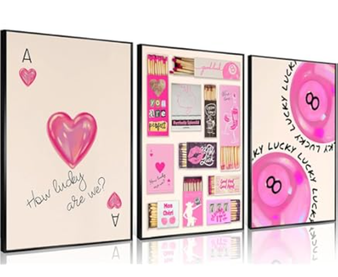 Trendy Vintage Matchbox Canvas Wall Art, Pink Ace, 12x16 In, Pink Canvas, Pack of 2 